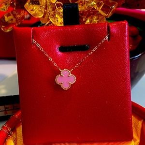 18K Saudi Gold Necklace Pink Flower